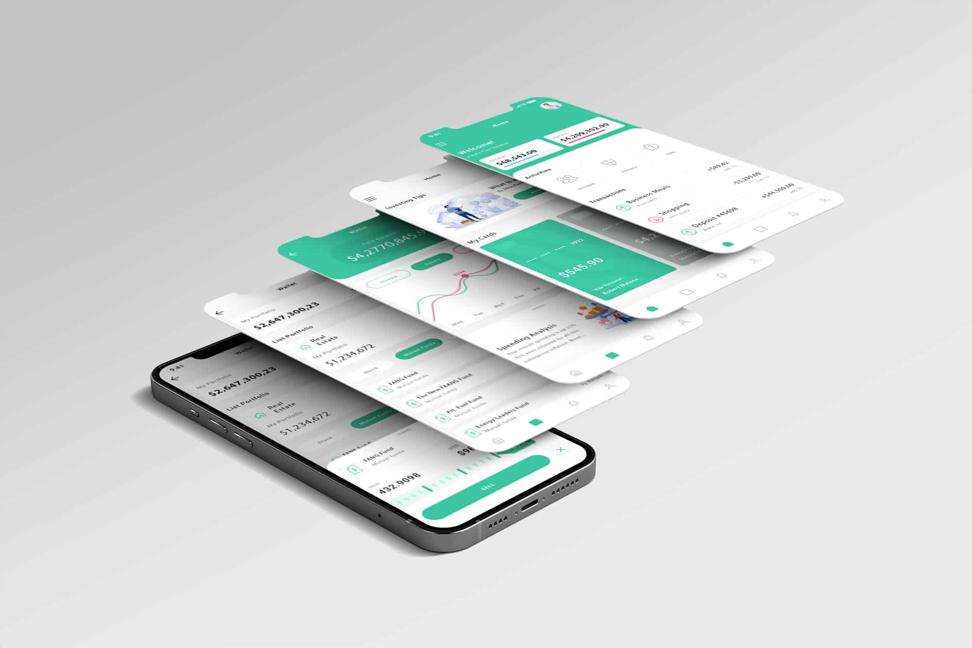 mockup of financial app on smartphone