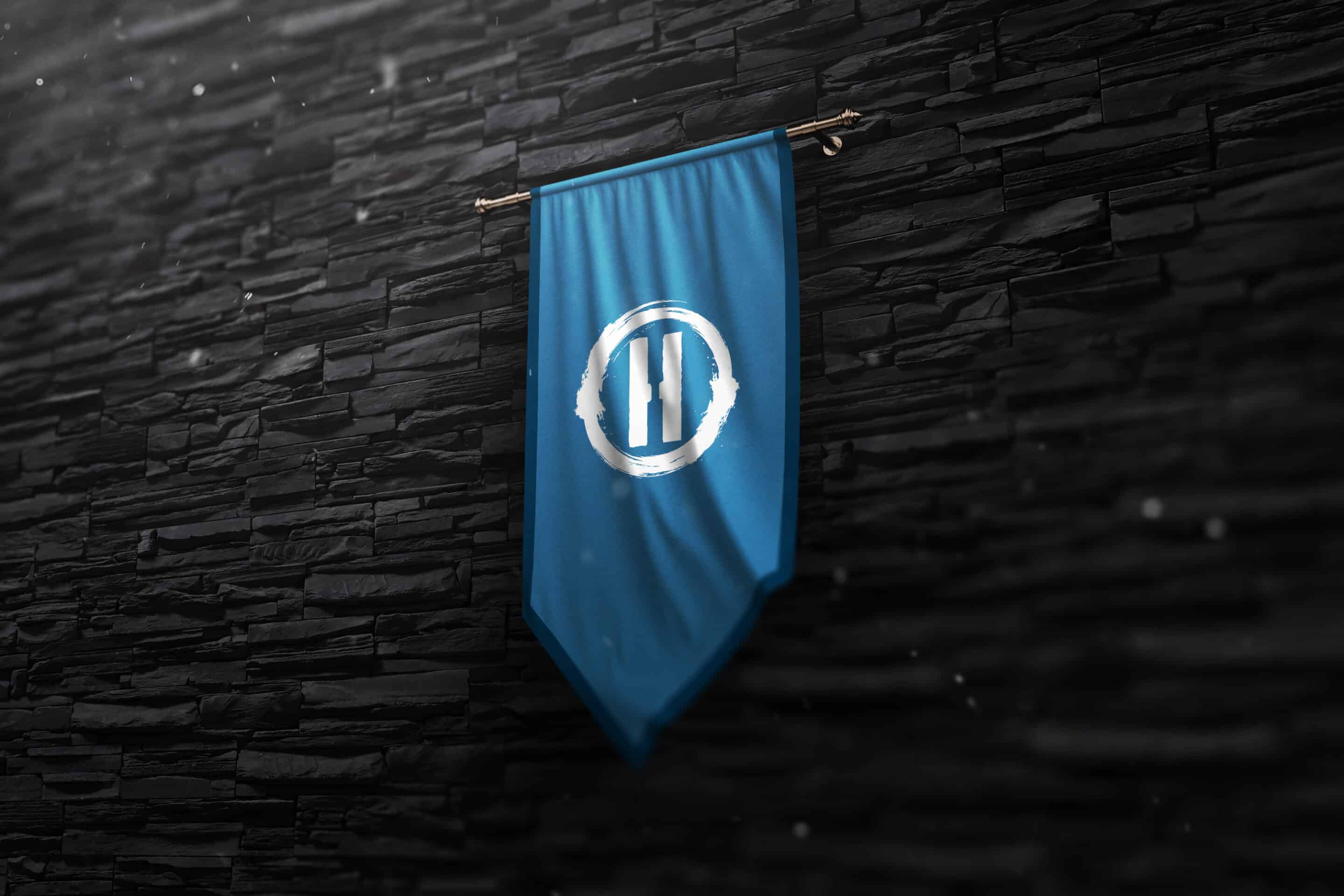 Heroik banner on dark stone wall