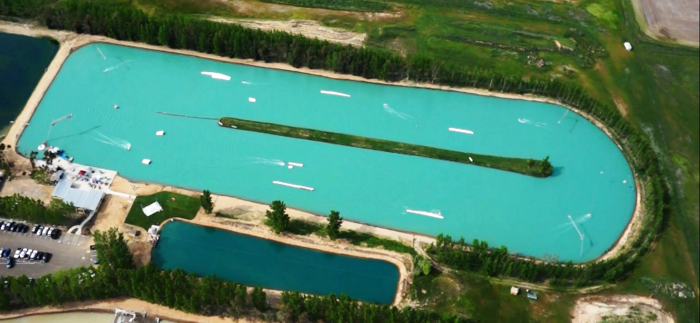 aerial view of wake island cable wakeboarding park
