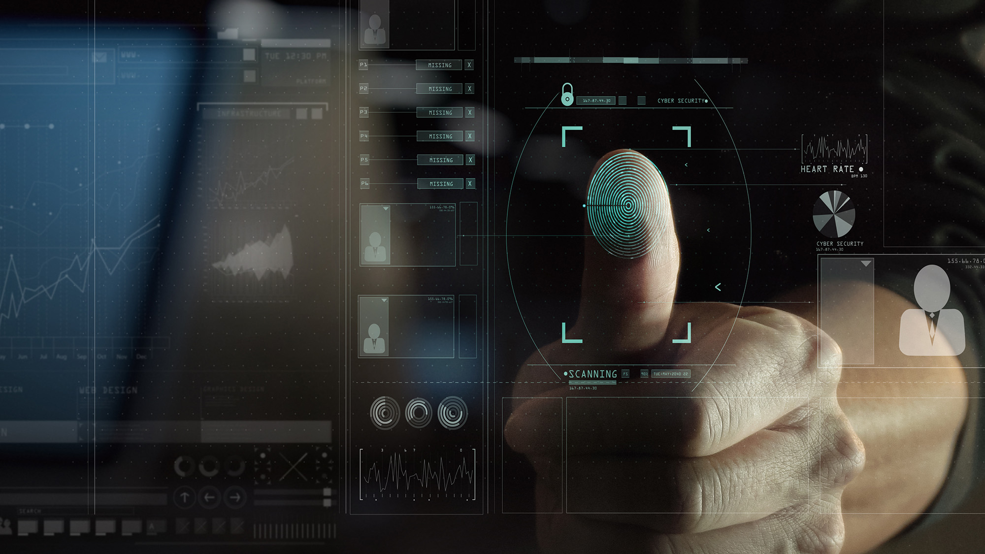 man biometric thumbprint digital interface