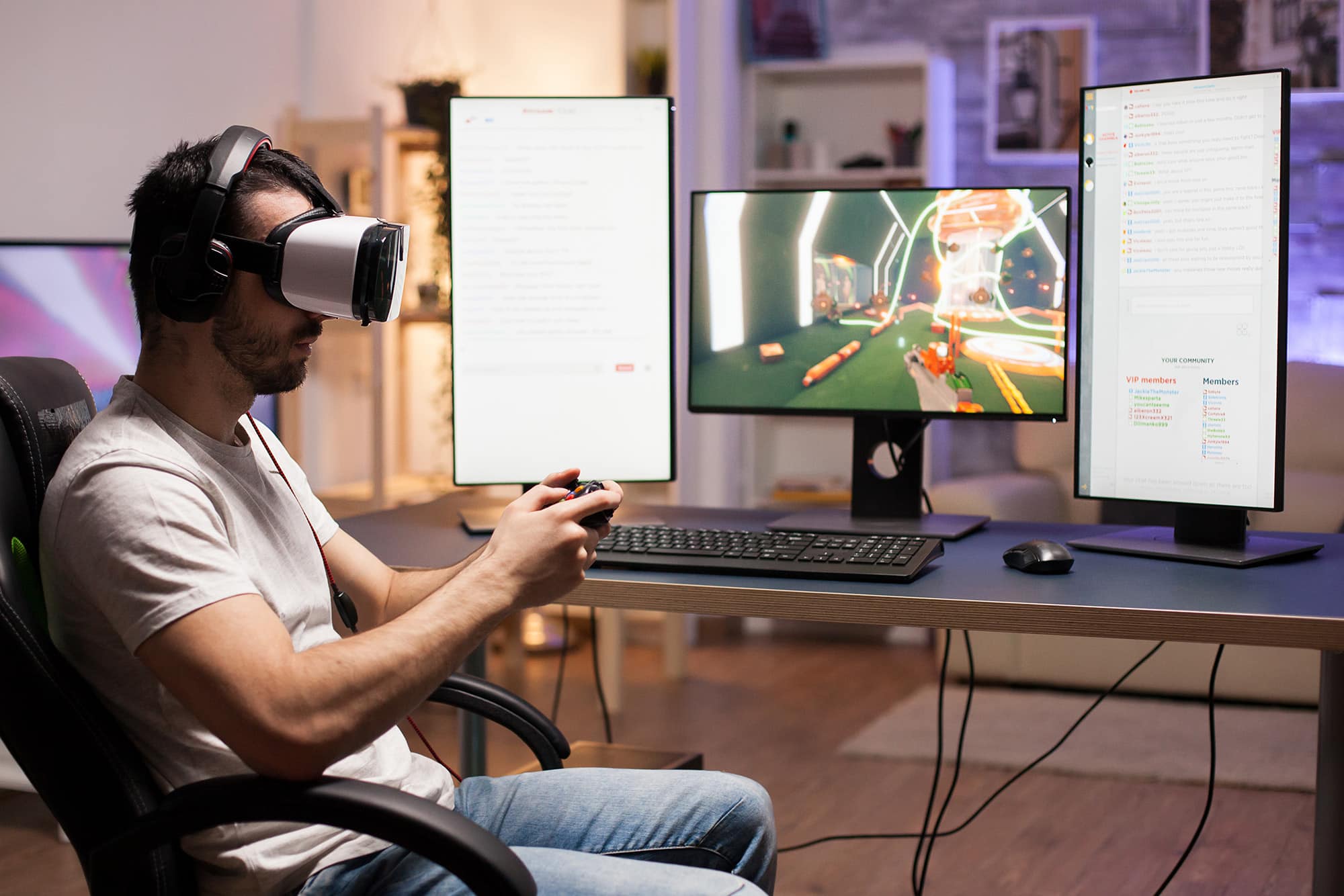 professional gamer wearing virtual reality headset optimized The State of Virtual Reality, Mixed Reality & Spatial Computing - 4 Keys - Simplified AR Augmented Reality, Business, Digital Culture, MR Mixed Reality, Spatial Computing, VR Virtual Reality, Web 3