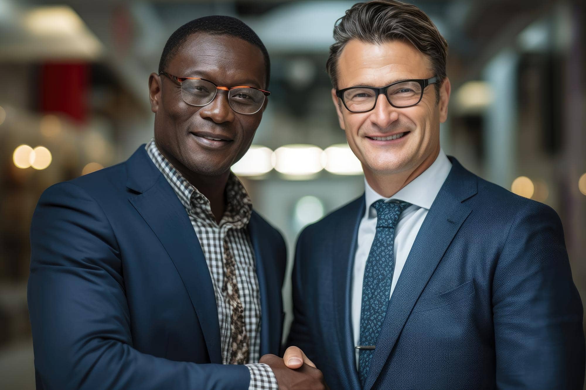 men in suits smiling at meeting