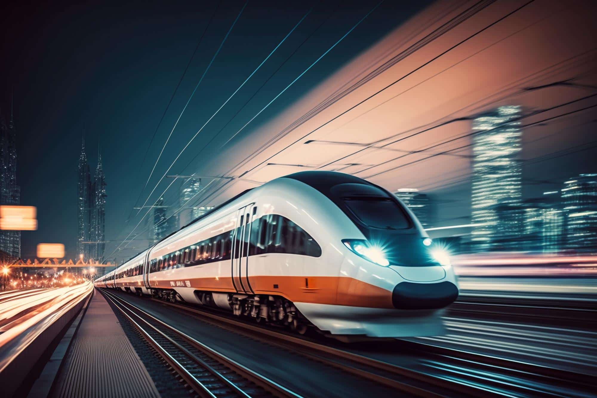 light rail at night