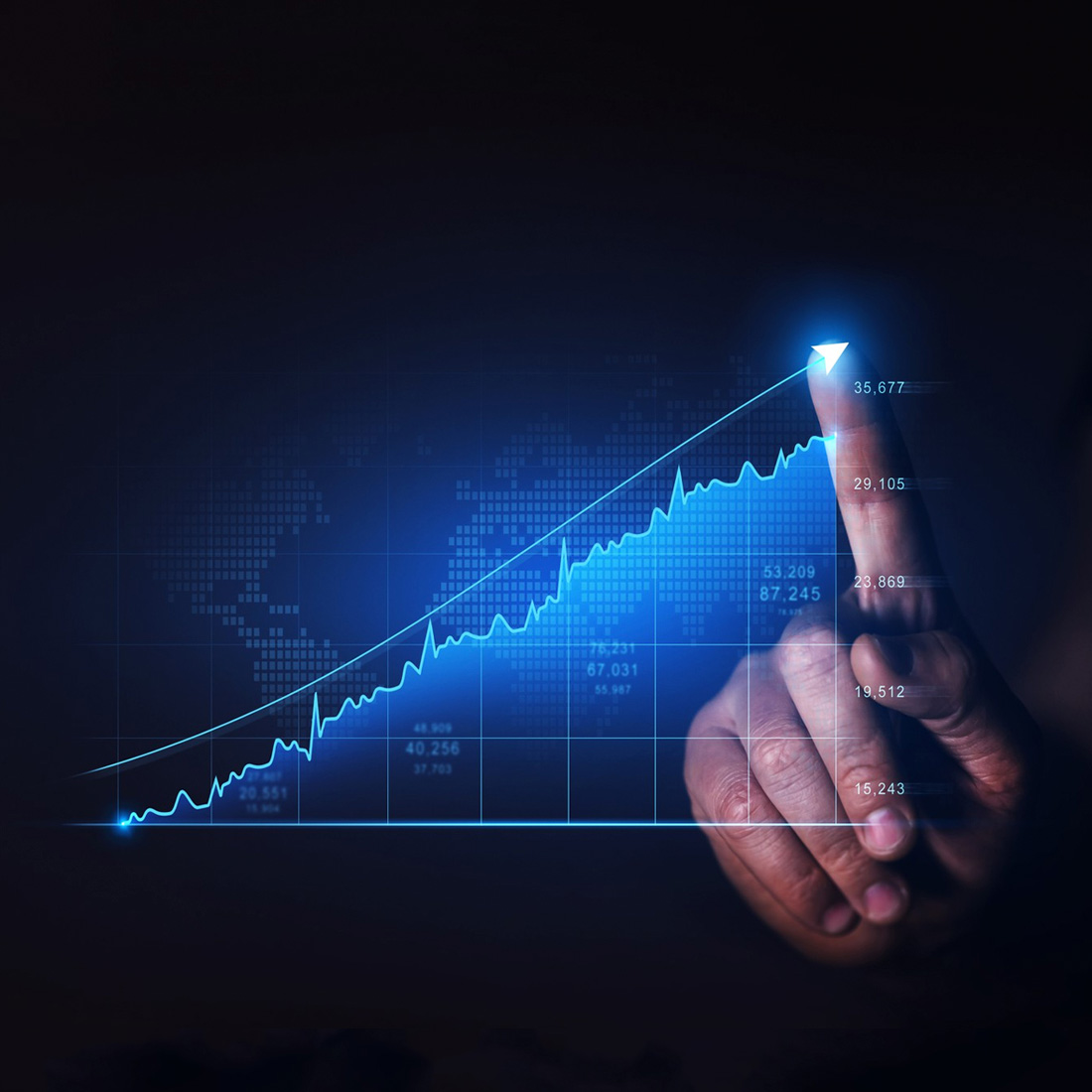 a finger pointing at a graph